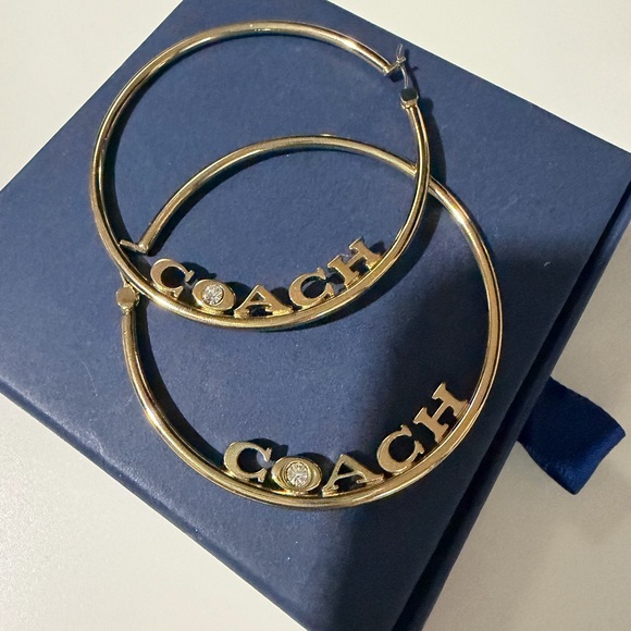 Coach Gold Logo Hoop Earrings - Picture 2 of 2